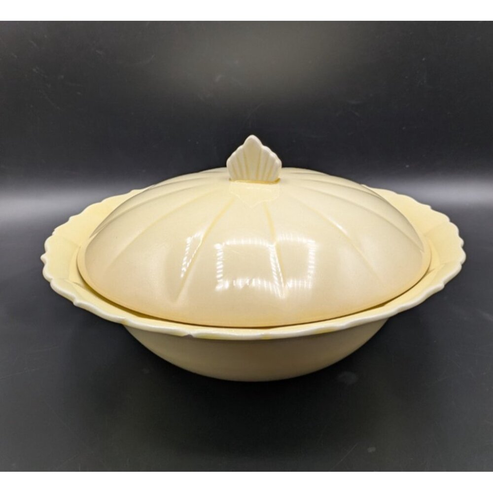 W S George Yellow Round Covered Serving Dish MCM Casserole and Lid Elmhurst 9.5"